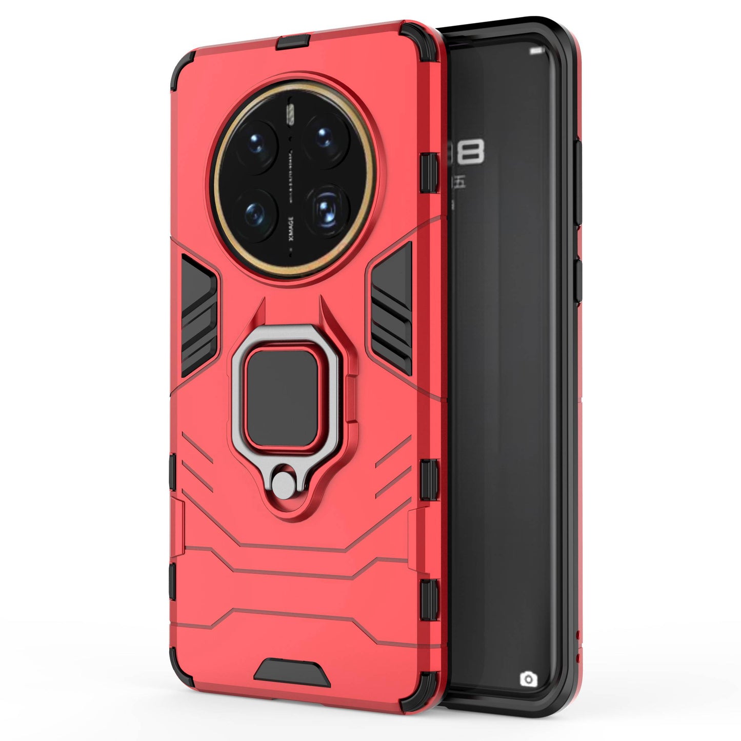 For Huawei Mate 50 Pro 4G Hard PC Soft TPU Dual Layered Shockproof Cover Ring Kickstand Grip Protective Phone Case