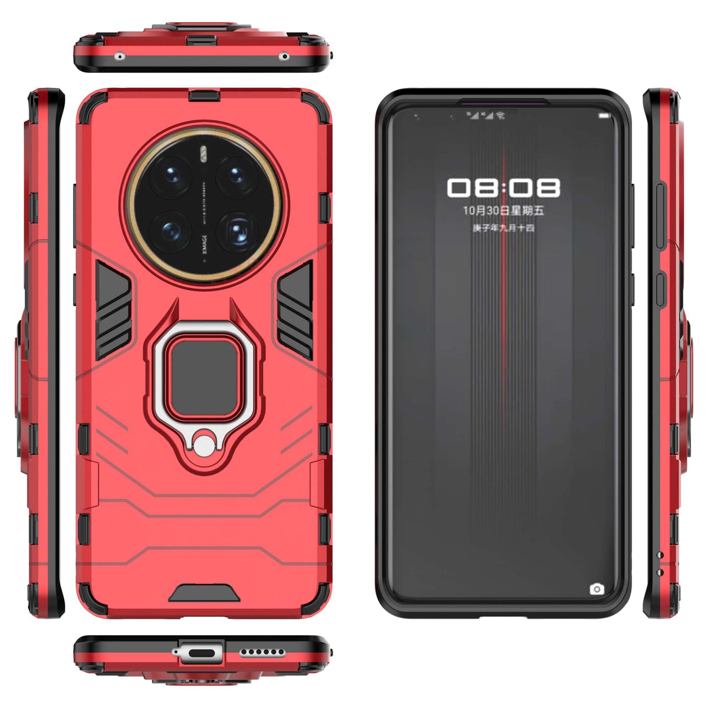 For Huawei Mate 50 Pro 4G Hard PC Soft TPU Dual Layered Shockproof Cover Ring Kickstand Grip Protective Phone Case