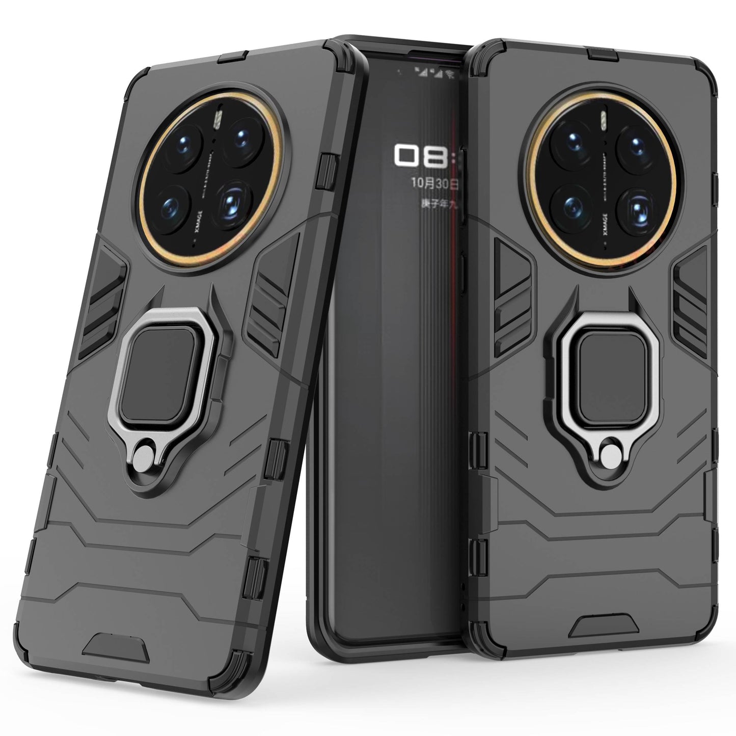 For Huawei Mate 50 Pro 4G Hard PC Soft TPU Dual Layered Shockproof Cover Ring Kickstand Grip Protective Phone Case