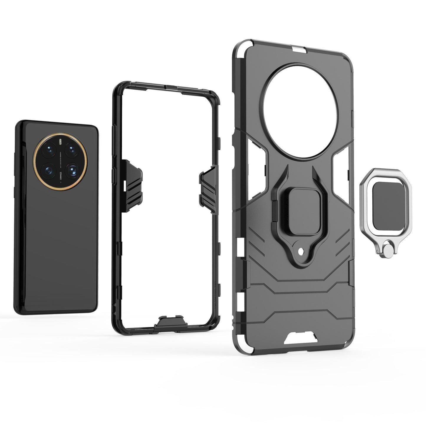 For Huawei Mate 50 Pro 4G Hard PC Soft TPU Dual Layered Shockproof Cover Ring Kickstand Grip Protective Phone Case