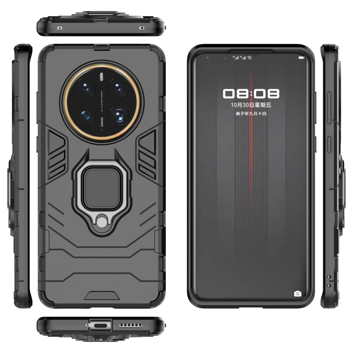 For Huawei Mate 50 Pro 4G Hard PC Soft TPU Dual Layered Shockproof Cover Ring Kickstand Grip Protective Phone Case