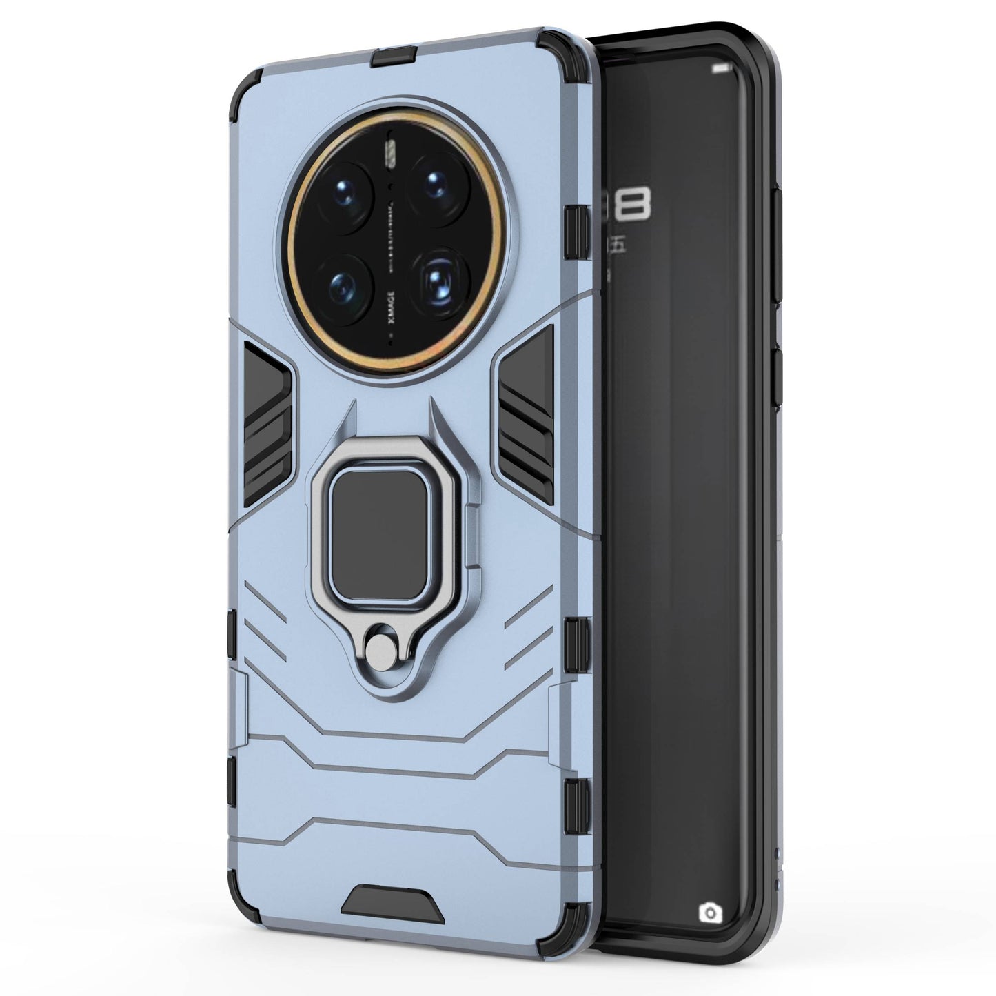 For Huawei Mate 50 Pro 4G Hard PC Soft TPU Dual Layered Shockproof Cover Ring Kickstand Grip Protective Phone Case