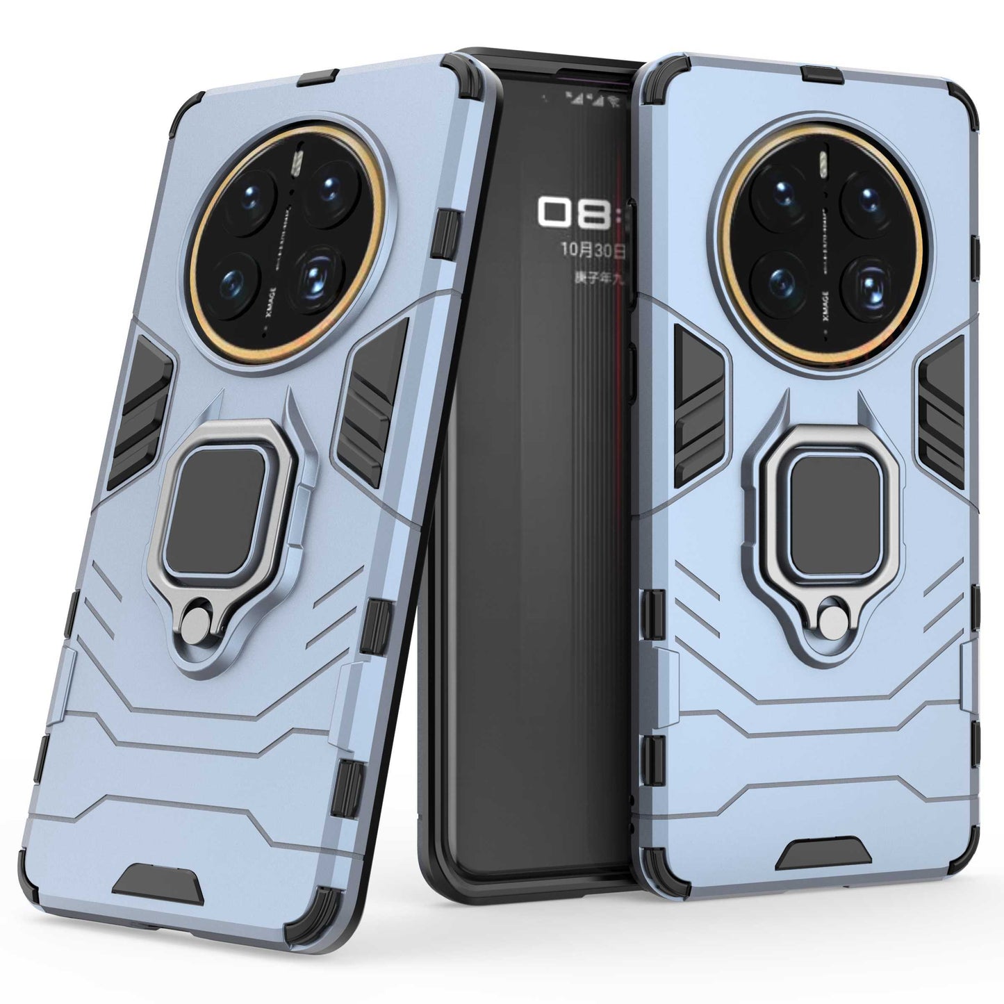 For Huawei Mate 50 Pro 4G Hard PC Soft TPU Dual Layered Shockproof Cover Ring Kickstand Grip Protective Phone Case