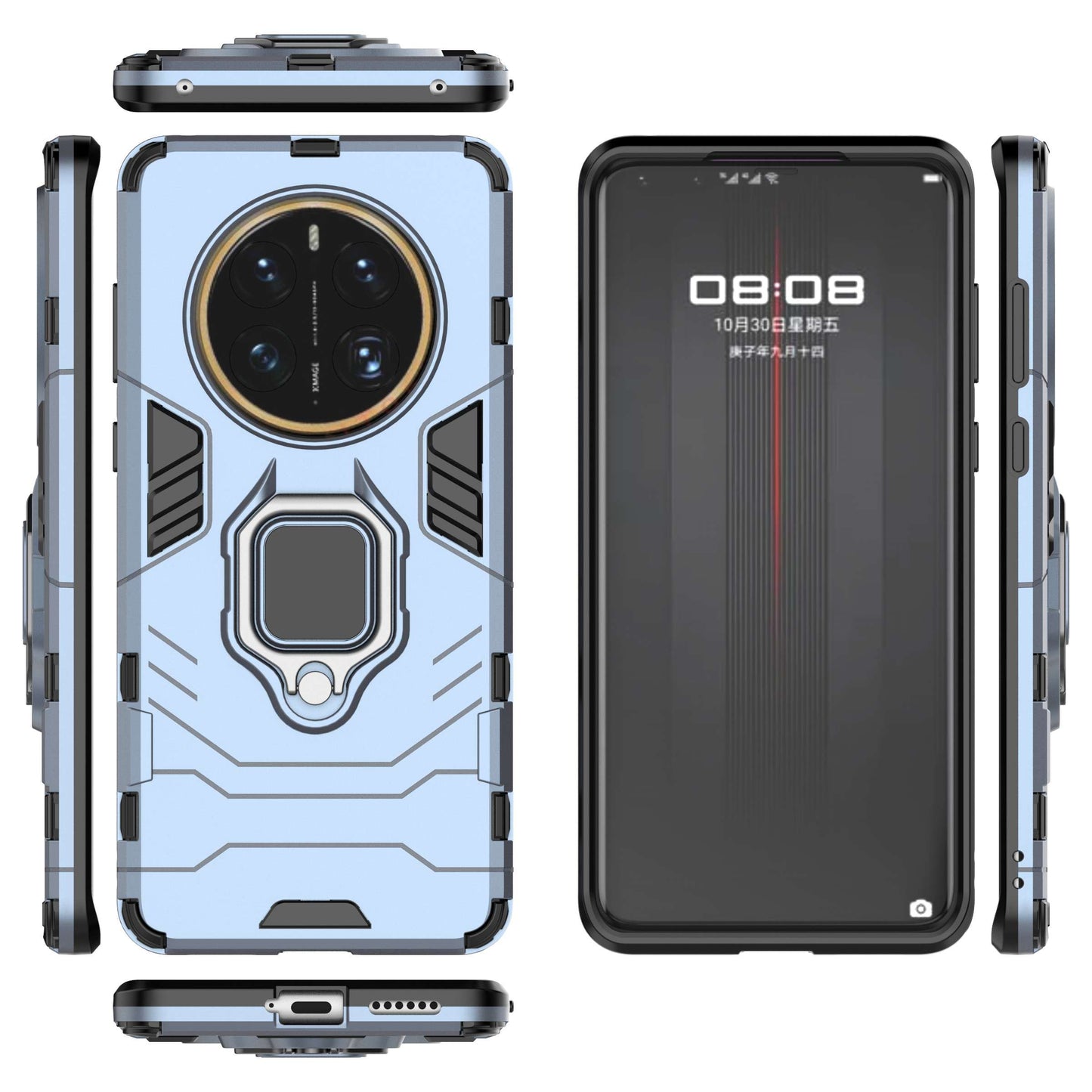 For Huawei Mate 50 Pro 4G Hard PC Soft TPU Dual Layered Shockproof Cover Ring Kickstand Grip Protective Phone Case