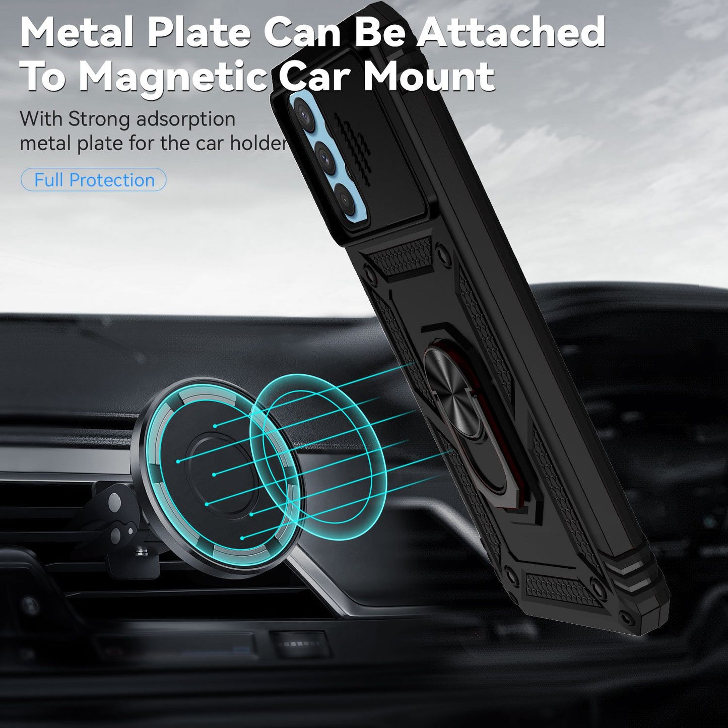 Metal Kickstand Phone Case for Samsung Galaxy A32 4G (EU Version), Shockproof PC + TPU Cover with Slide Camera Protection