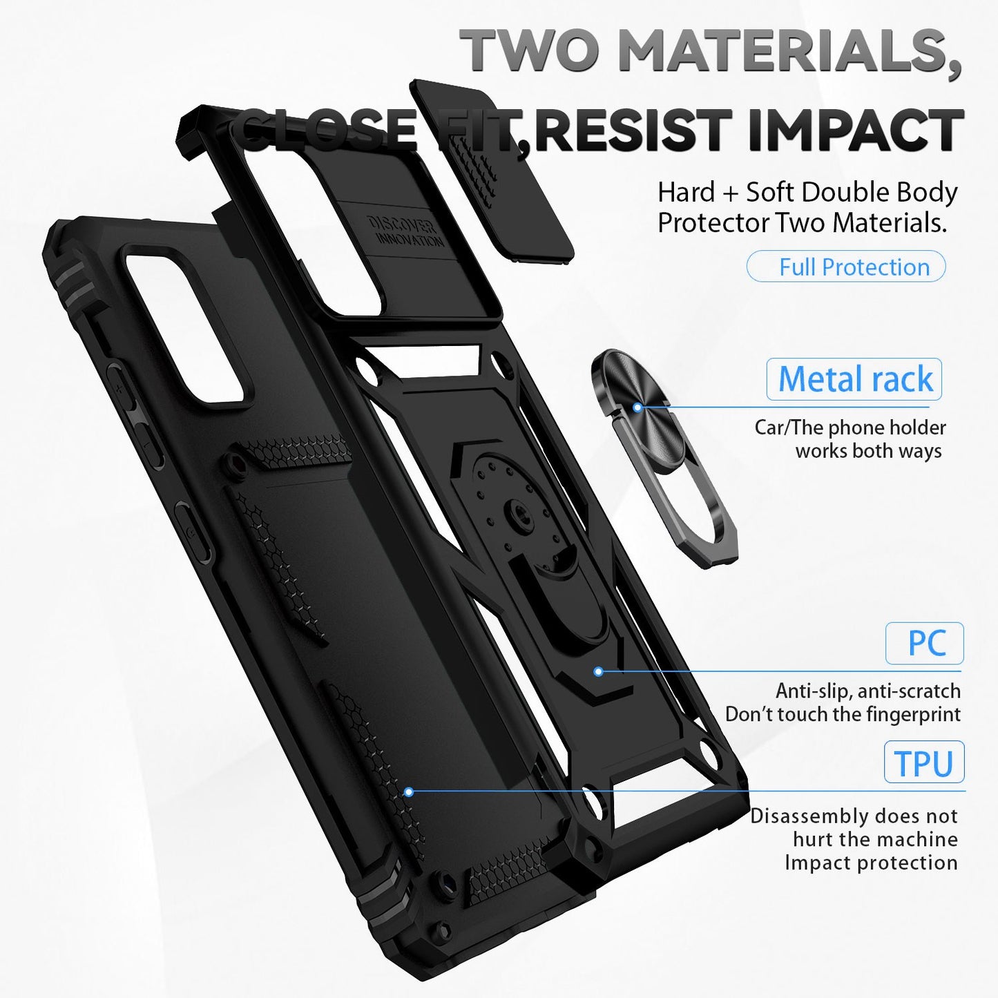 Metal Kickstand Phone Case for Samsung Galaxy A32 4G (EU Version), Shockproof PC + TPU Cover with Slide Camera Protection