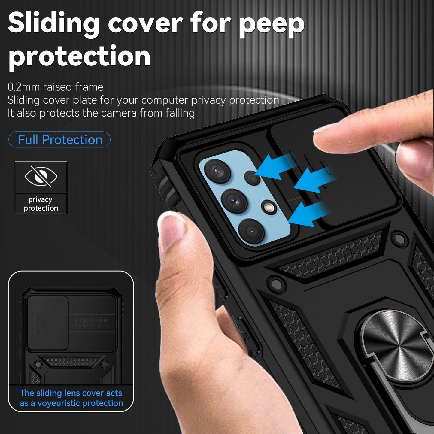 Metal Kickstand Phone Case for Samsung Galaxy A32 4G (EU Version), Shockproof PC + TPU Cover with Slide Camera Protection