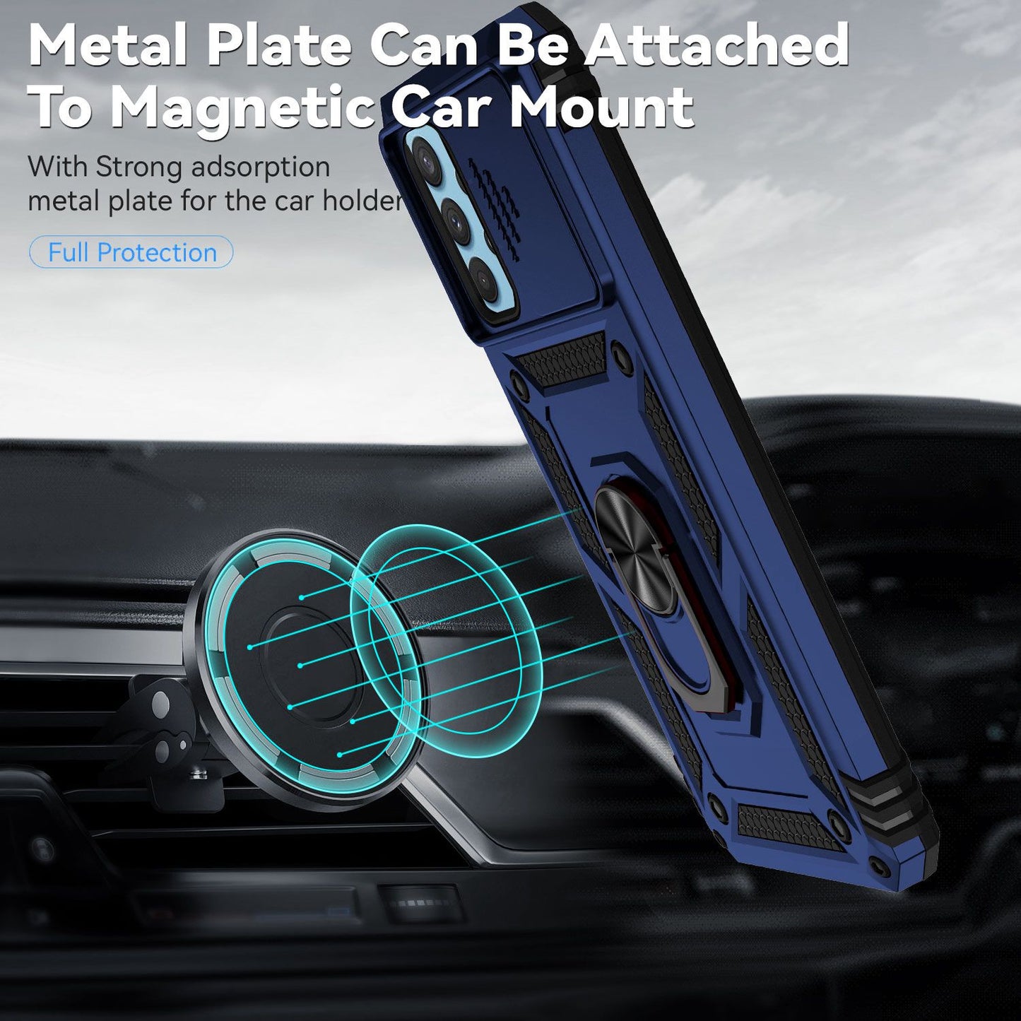 Metal Kickstand Phone Case for Samsung Galaxy A32 4G (EU Version), Shockproof PC + TPU Cover with Slide Camera Protection