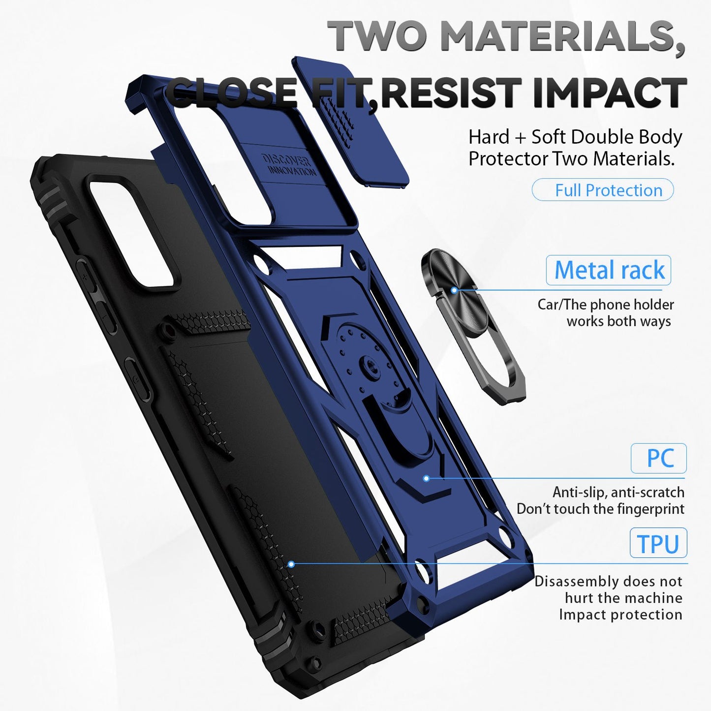 Metal Kickstand Phone Case for Samsung Galaxy A32 4G (EU Version), Shockproof PC + TPU Cover with Slide Camera Protection