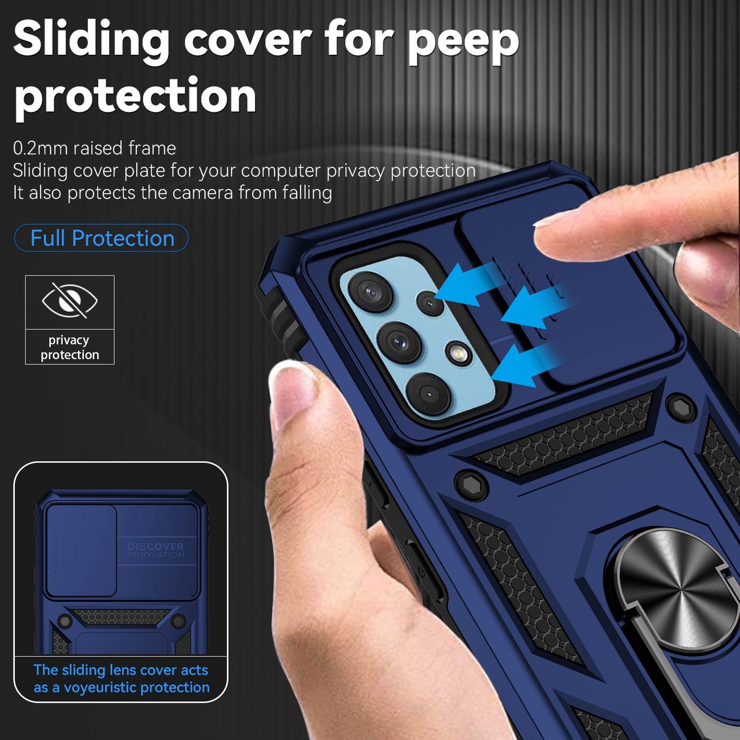 Metal Kickstand Phone Case for Samsung Galaxy A32 4G (EU Version), Shockproof PC + TPU Cover with Slide Camera Protection
