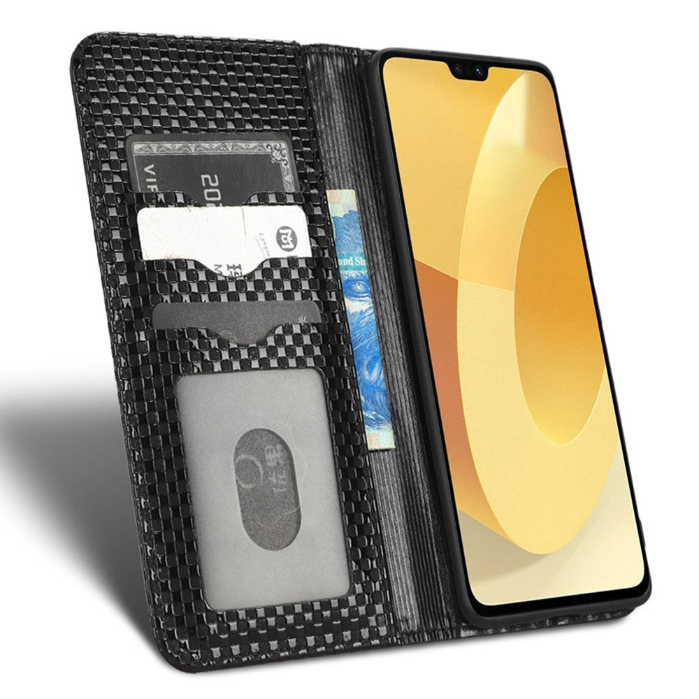 For vivo S12 Pro / V23 Pro 5G Anti-fall Magnetic Auto-absorbed Grid Texture PU Leather Stand Case Cell Phone Wallet Cover