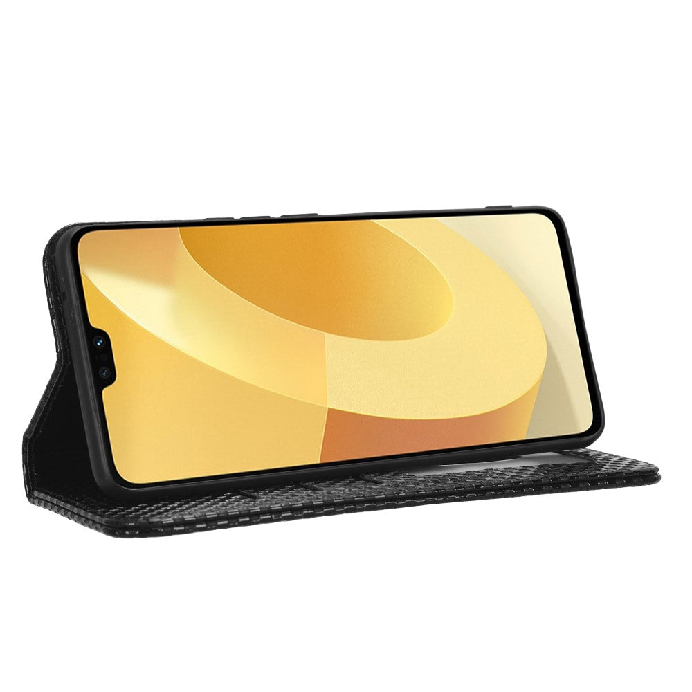 For vivo S12 Pro / V23 Pro 5G Anti-fall Magnetic Auto-absorbed Grid Texture PU Leather Stand Case Cell Phone Wallet Cover
