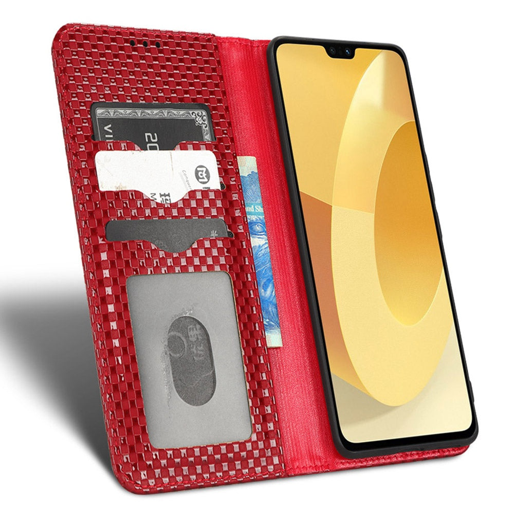 For vivo S12 Pro / V23 Pro 5G Anti-fall Magnetic Auto-absorbed Grid Texture PU Leather Stand Case Cell Phone Wallet Cover