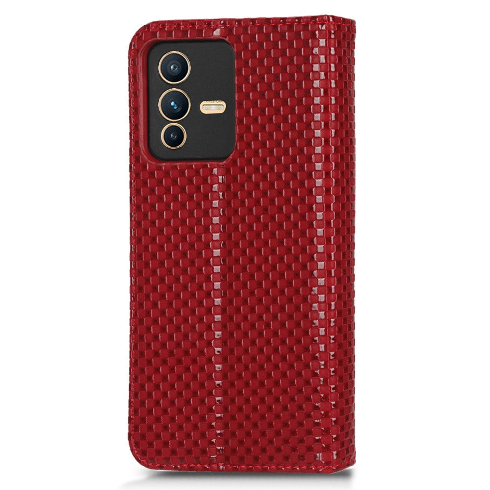 For vivo S12 Pro / V23 Pro 5G Anti-fall Magnetic Auto-absorbed Grid Texture PU Leather Stand Case Cell Phone Wallet Cover
