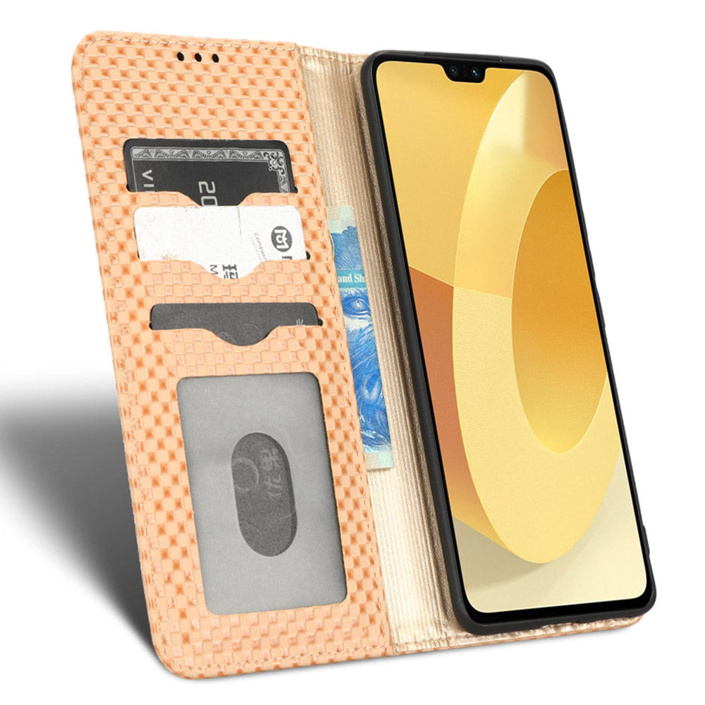 For vivo S12 Pro / V23 Pro 5G Anti-fall Magnetic Auto-absorbed Grid Texture PU Leather Stand Case Cell Phone Wallet Cover