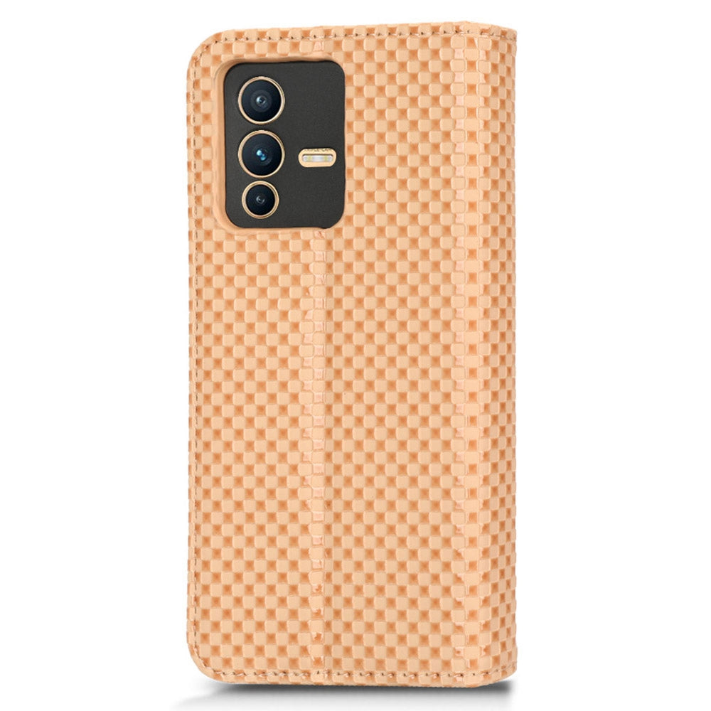 For vivo S12 Pro / V23 Pro 5G Anti-fall Magnetic Auto-absorbed Grid Texture PU Leather Stand Case Cell Phone Wallet Cover