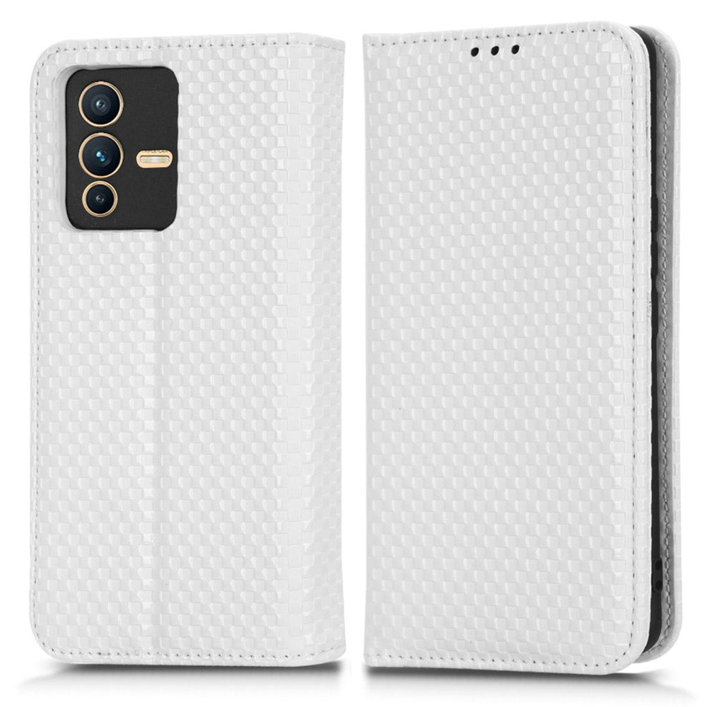 For vivo S12 Pro / V23 Pro 5G Anti-fall Magnetic Auto-absorbed Grid Texture PU Leather Stand Case Cell Phone Wallet Cover