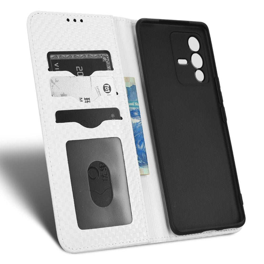 For vivo S12 Pro / V23 Pro 5G Anti-fall Magnetic Auto-absorbed Grid Texture PU Leather Stand Case Cell Phone Wallet Cover