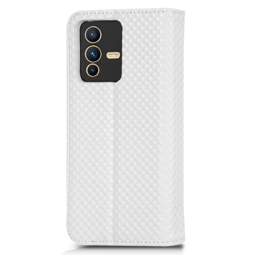 For vivo S12 Pro / V23 Pro 5G Anti-fall Magnetic Auto-absorbed Grid Texture PU Leather Stand Case Cell Phone Wallet Cover