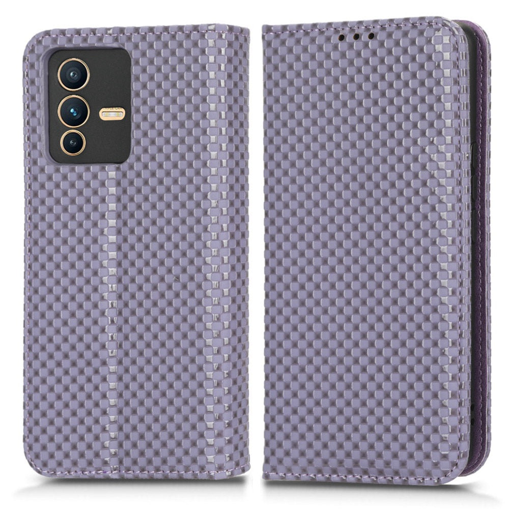 For vivo S12 Pro / V23 Pro 5G Anti-fall Magnetic Auto-absorbed Grid Texture PU Leather Stand Case Cell Phone Wallet Cover