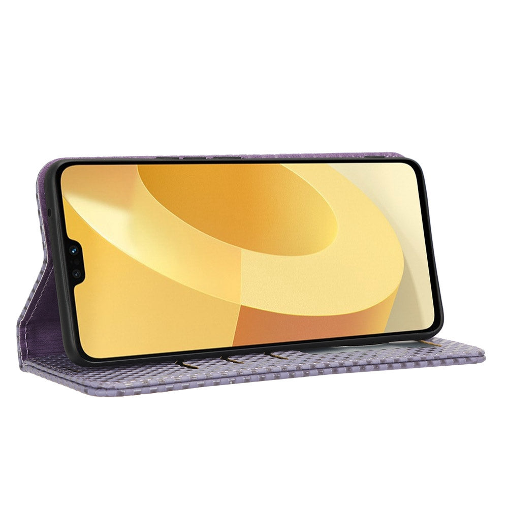 For vivo S12 Pro / V23 Pro 5G Anti-fall Magnetic Auto-absorbed Grid Texture PU Leather Stand Case Cell Phone Wallet Cover