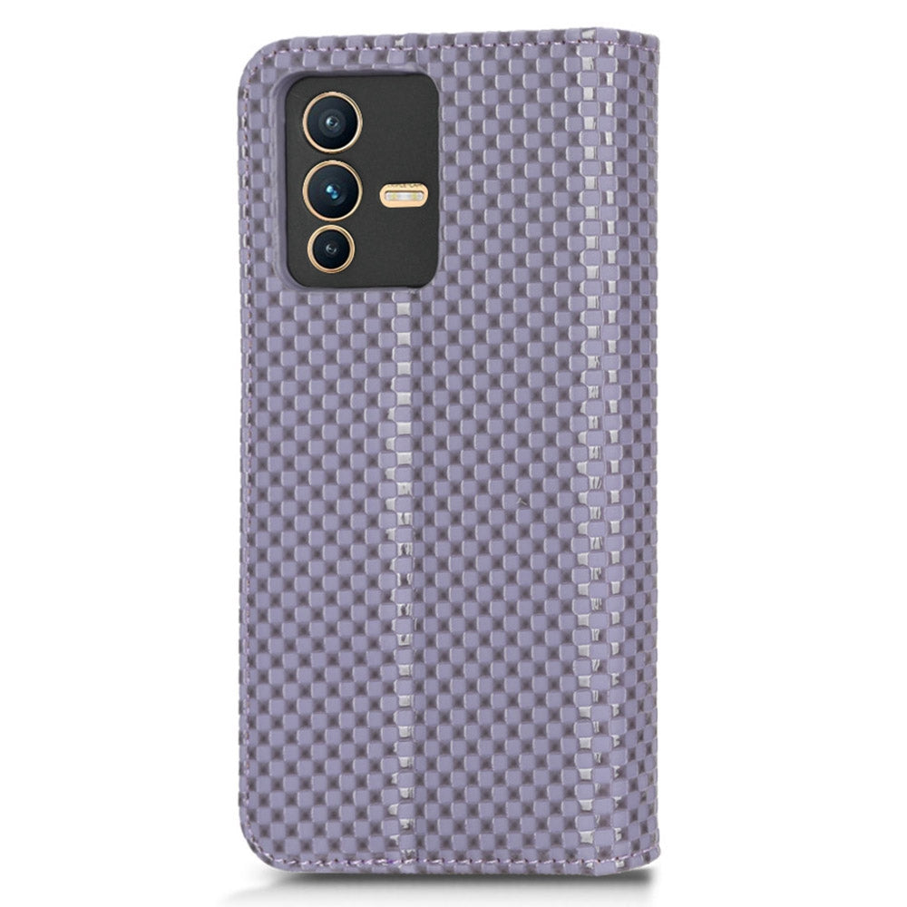 For vivo S12 Pro / V23 Pro 5G Anti-fall Magnetic Auto-absorbed Grid Texture PU Leather Stand Case Cell Phone Wallet Cover