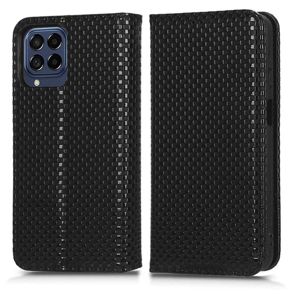 For Samsung Galaxy M53 5G PU Leather Wallet Case Magnetic Absorption Grid Texture Flip Folio Stand Phone Cover