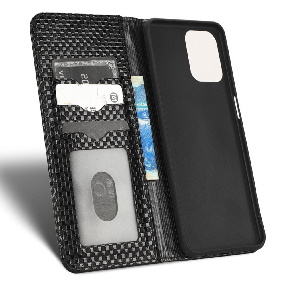 For Samsung Galaxy M53 5G PU Leather Wallet Case Magnetic Absorption Grid Texture Flip Folio Stand Phone Cover