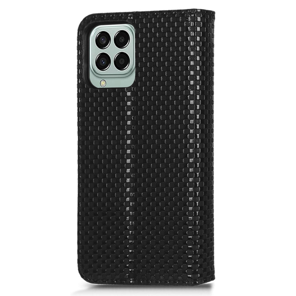 For Samsung Galaxy M53 5G PU Leather Wallet Case Magnetic Absorption Grid Texture Flip Folio Stand Phone Cover