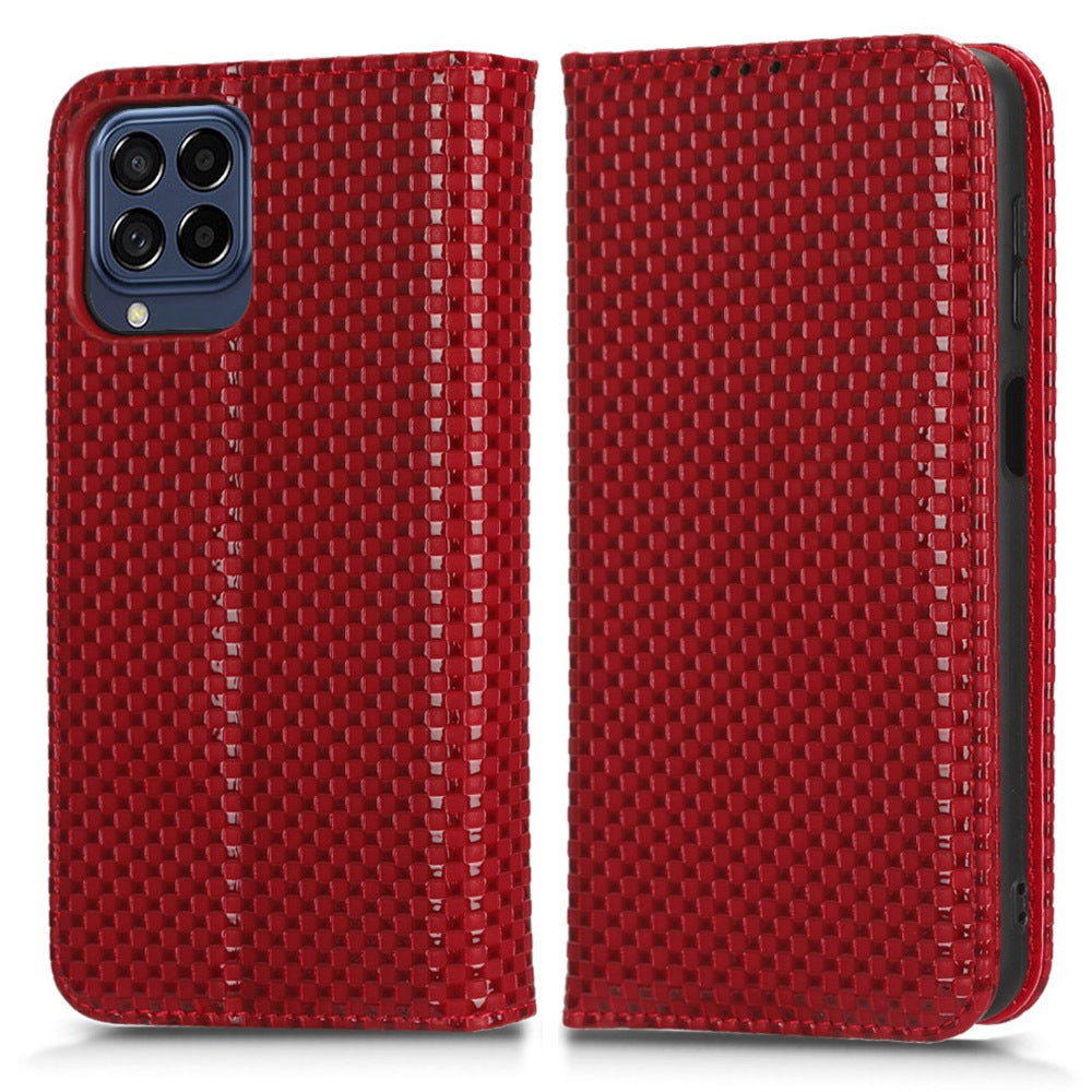 For Samsung Galaxy M53 5G PU Leather Wallet Case Magnetic Absorption Grid Texture Flip Folio Stand Phone Cover