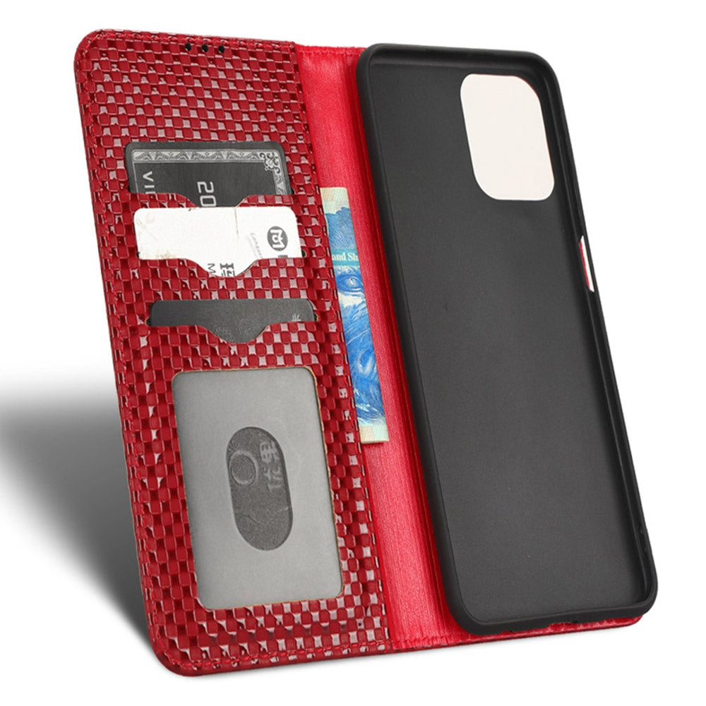 For Samsung Galaxy M53 5G PU Leather Wallet Case Magnetic Absorption Grid Texture Flip Folio Stand Phone Cover