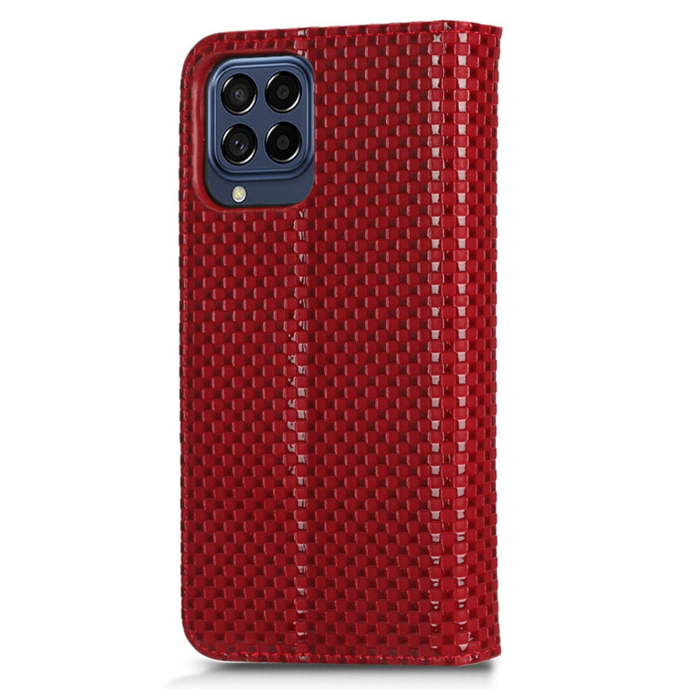 For Samsung Galaxy M53 5G PU Leather Wallet Case Magnetic Absorption Grid Texture Flip Folio Stand Phone Cover
