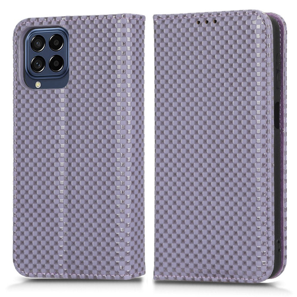 For Samsung Galaxy M53 5G PU Leather Wallet Case Magnetic Absorption Grid Texture Flip Folio Stand Phone Cover