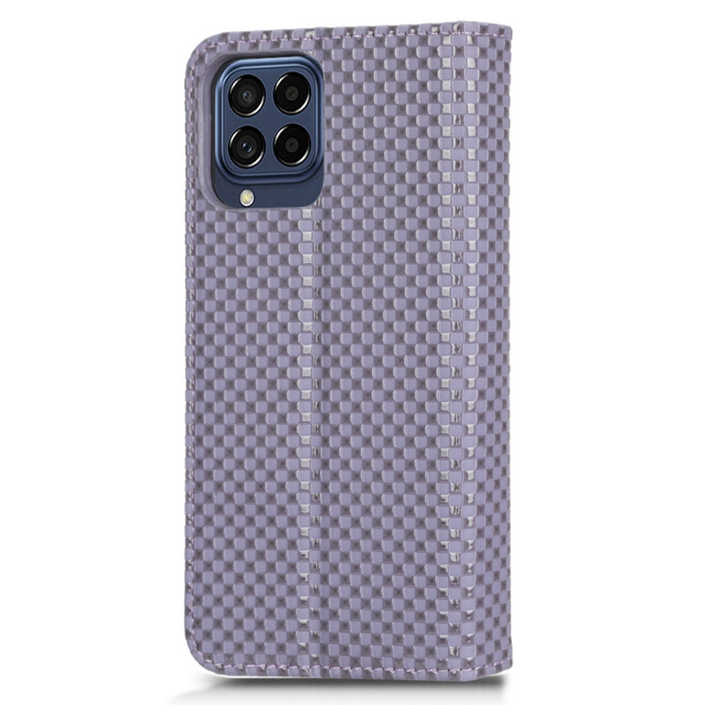 For Samsung Galaxy M53 5G PU Leather Wallet Case Magnetic Absorption Grid Texture Flip Folio Stand Phone Cover