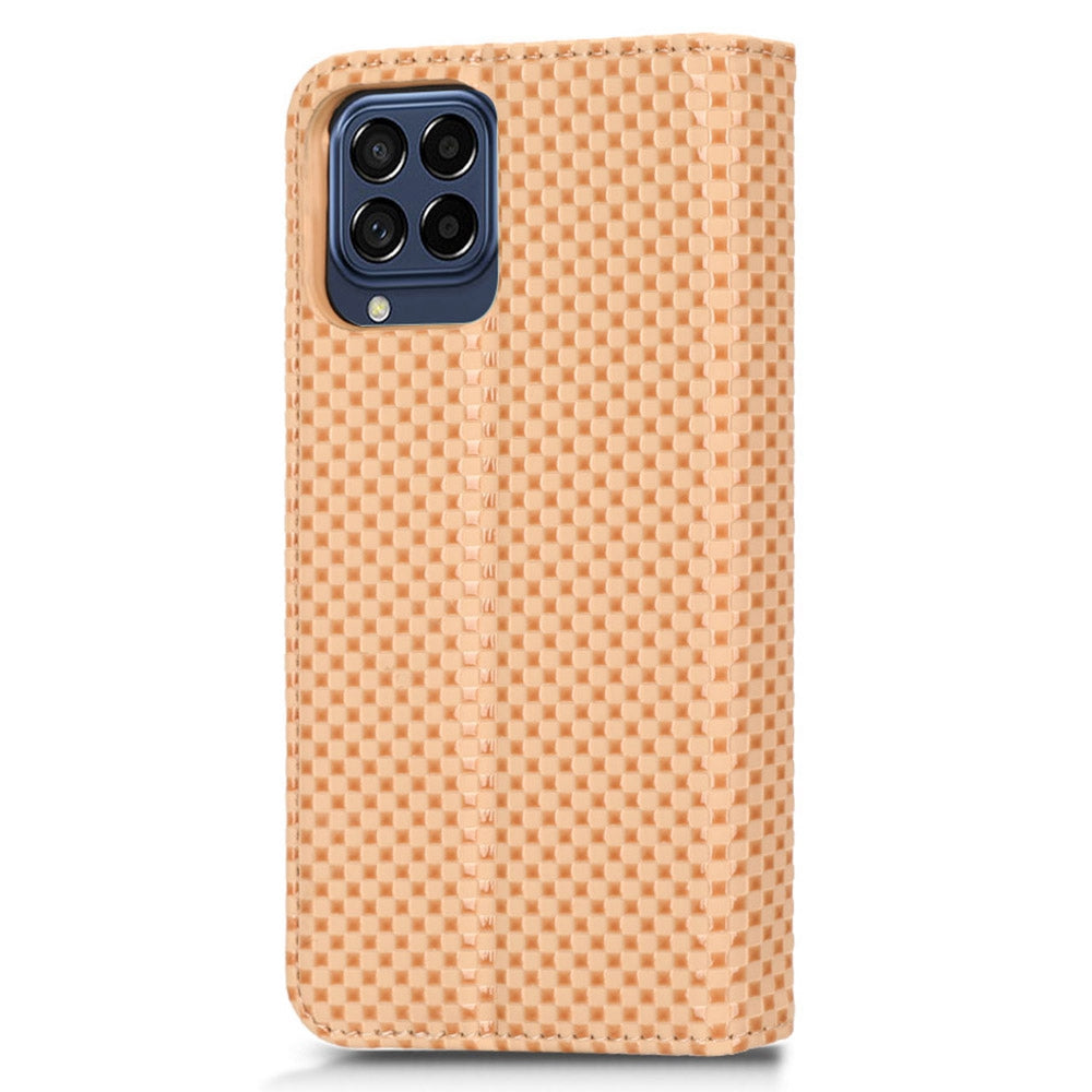 For Samsung Galaxy M53 5G PU Leather Wallet Case Magnetic Absorption Grid Texture Flip Folio Stand Phone Cover
