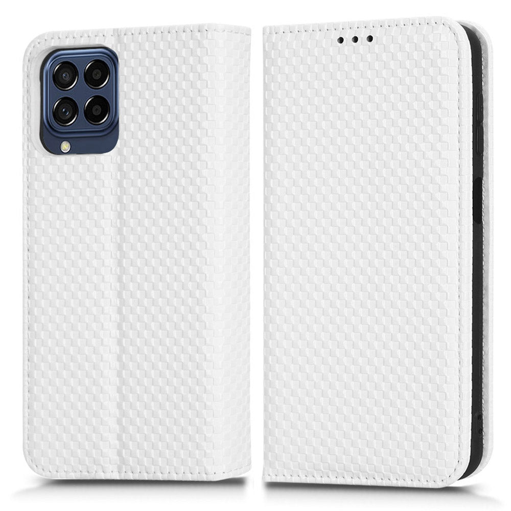 For Samsung Galaxy M53 5G PU Leather Wallet Case Magnetic Absorption Grid Texture Flip Folio Stand Phone Cover