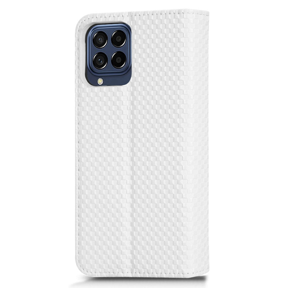 For Samsung Galaxy M53 5G PU Leather Wallet Case Magnetic Absorption Grid Texture Flip Folio Stand Phone Cover