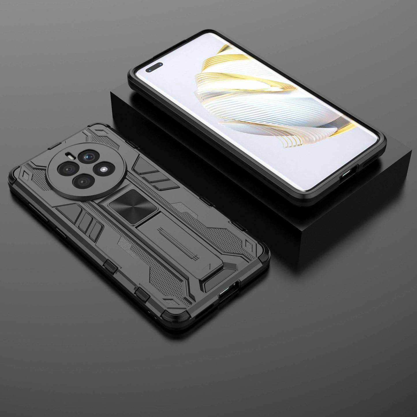 For Huawei Mate 50 4G Kickstand Design Drop-proof Phone Case Anti-scratch Hard PC Soft TPU Hybrid Back Cover