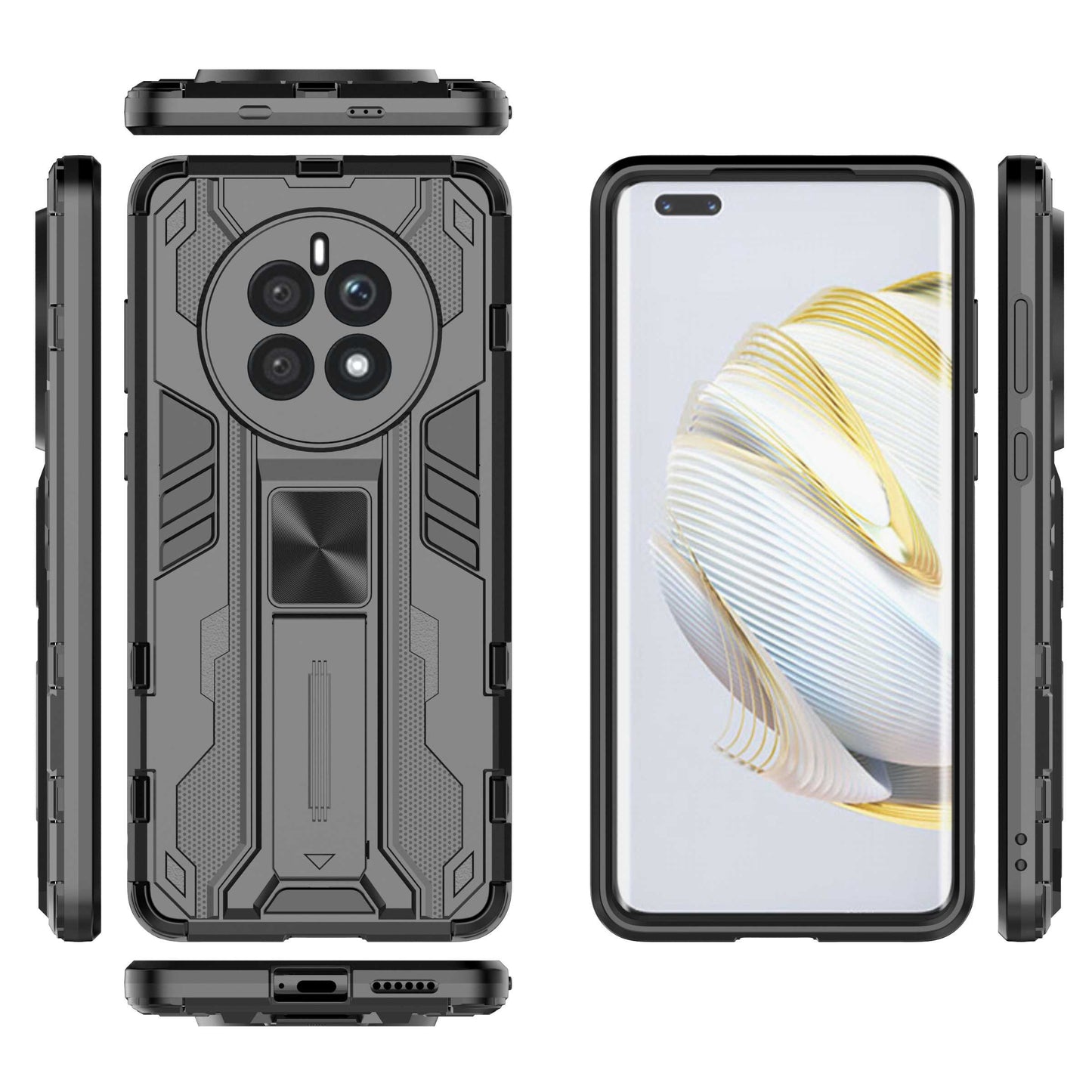 For Huawei Mate 50 4G Kickstand Design Drop-proof Phone Case Anti-scratch Hard PC Soft TPU Hybrid Back Cover