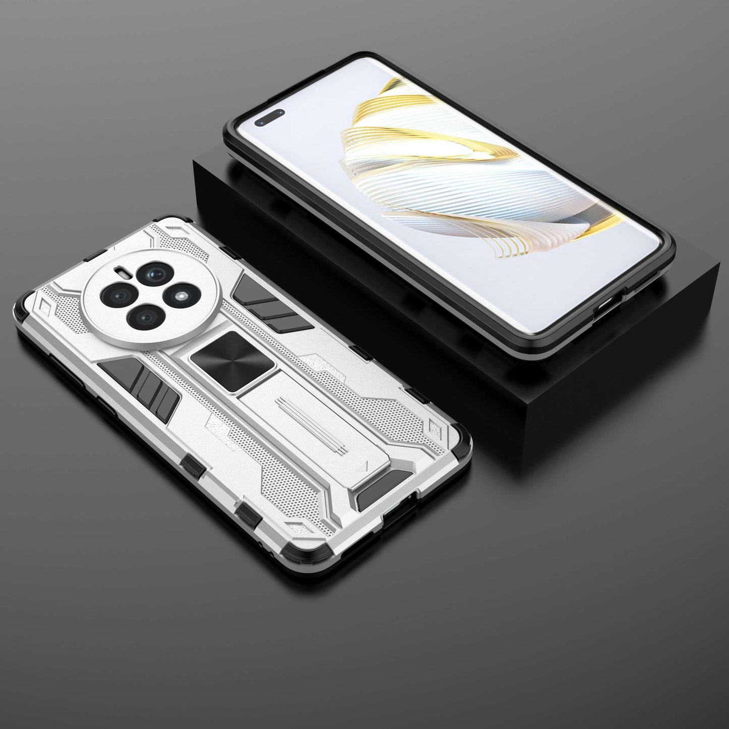 For Huawei Mate 50 4G Kickstand Design Drop-proof Phone Case Anti-scratch Hard PC Soft TPU Hybrid Back Cover