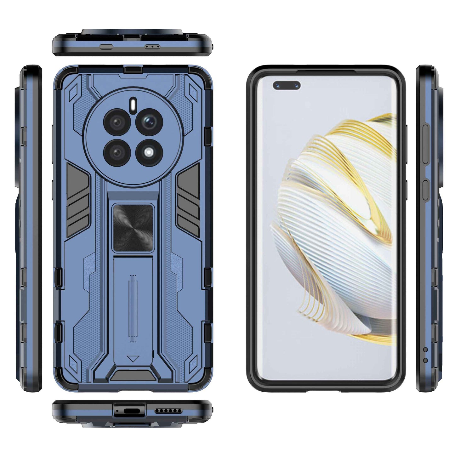 For Huawei Mate 50 4G Kickstand Design Drop-proof Phone Case Anti-scratch Hard PC Soft TPU Hybrid Back Cover