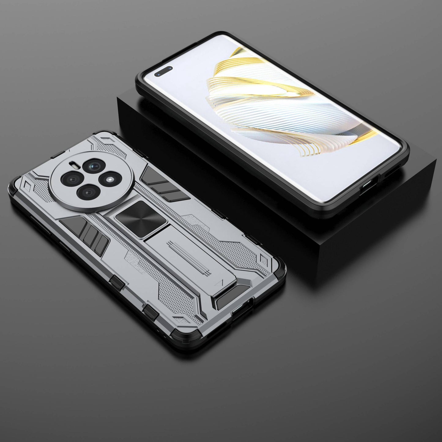 For Huawei Mate 50 4G Kickstand Design Drop-proof Phone Case Anti-scratch Hard PC Soft TPU Hybrid Back Cover