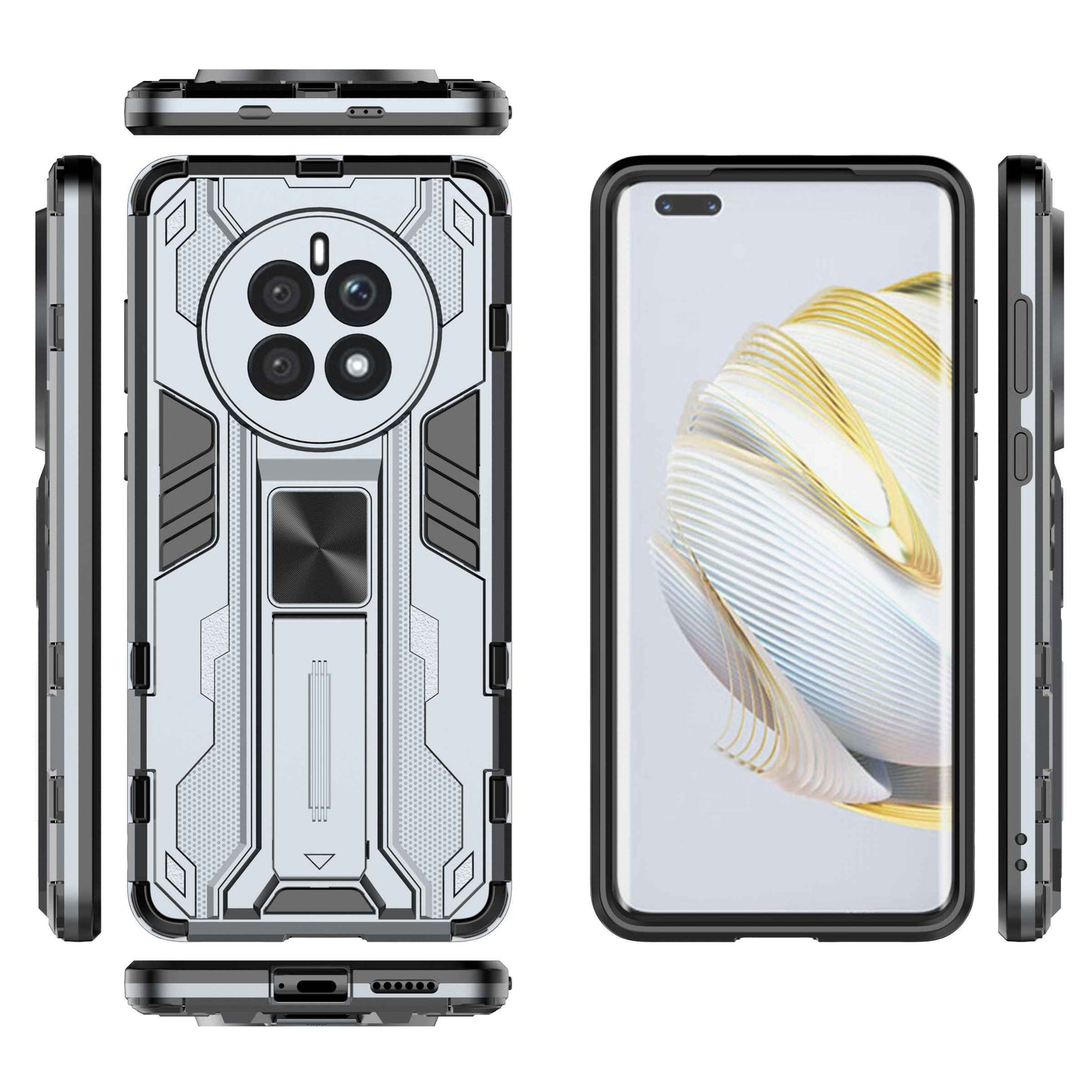 For Huawei Mate 50 4G Kickstand Design Drop-proof Phone Case Anti-scratch Hard PC Soft TPU Hybrid Back Cover