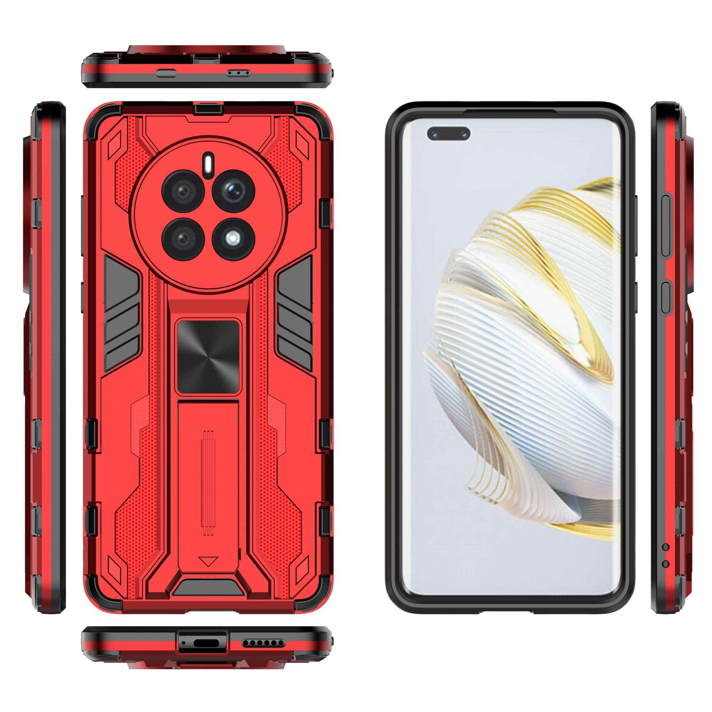 For Huawei Mate 50 4G Kickstand Design Drop-proof Phone Case Anti-scratch Hard PC Soft TPU Hybrid Back Cover