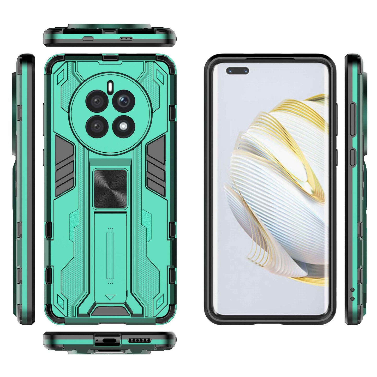 For Huawei Mate 50 4G Kickstand Design Drop-proof Phone Case Anti-scratch Hard PC Soft TPU Hybrid Back Cover