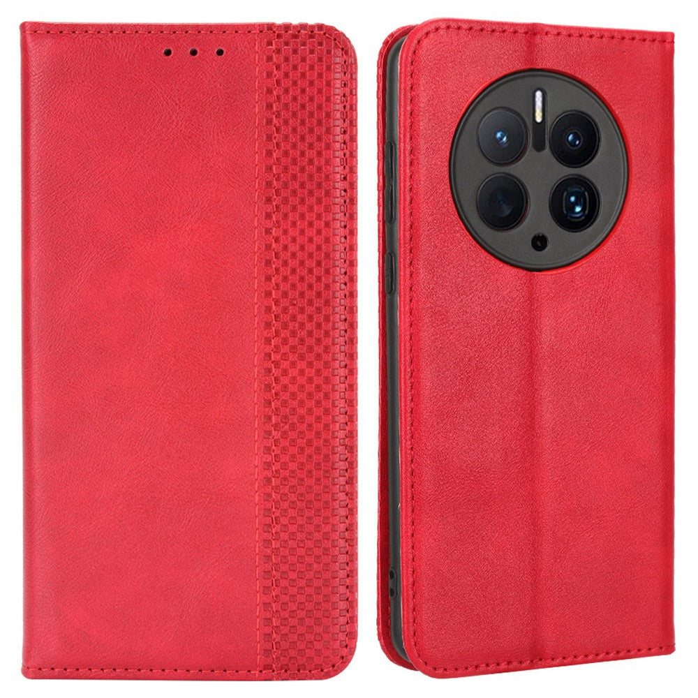 For Huawei Mate 50 Pro 4G Protective Case, Vintage Texture Magnetic Auto-absorbed PU Leather Case Wallet Stand Phone Cover