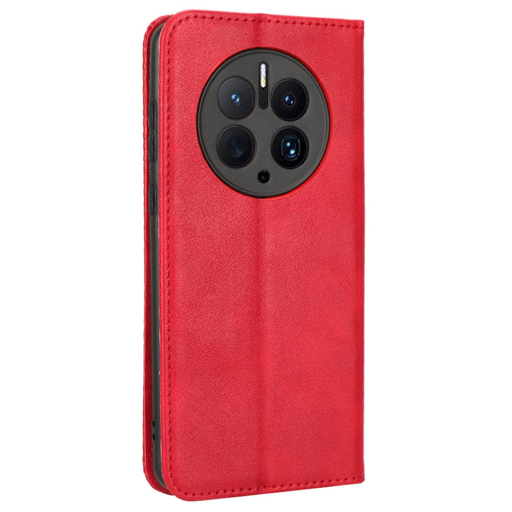 For Huawei Mate 50 Pro 4G Protective Case, Vintage Texture Magnetic Auto-absorbed PU Leather Case Wallet Stand Phone Cover