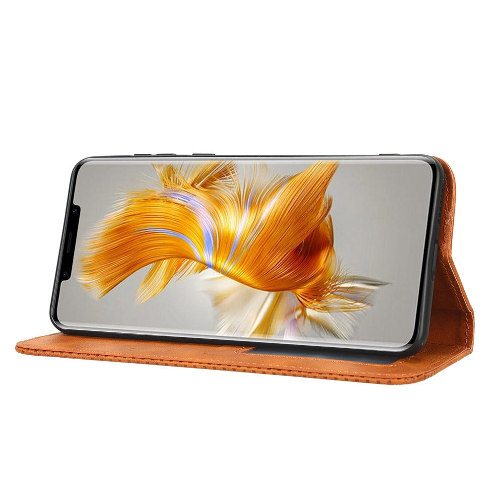 For Huawei Mate 50 Pro 4G Protective Case, Vintage Texture Magnetic Auto-absorbed PU Leather Case Wallet Stand Phone Cover