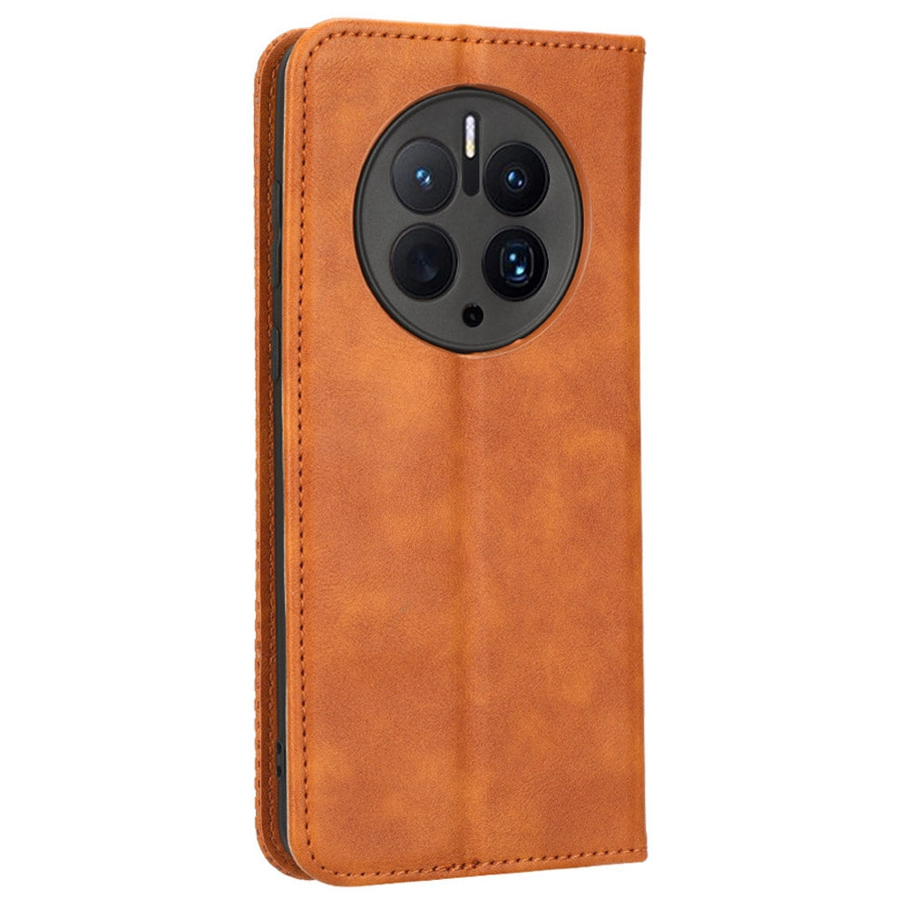 For Huawei Mate 50 Pro 4G Protective Case, Vintage Texture Magnetic Auto-absorbed PU Leather Case Wallet Stand Phone Cover