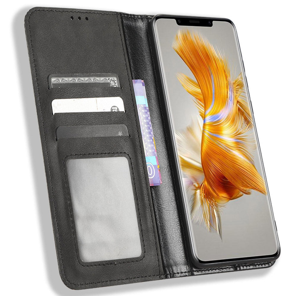For Huawei Mate 50 Pro 4G Protective Case, Vintage Texture Magnetic Auto-absorbed PU Leather Case Wallet Stand Phone Cover